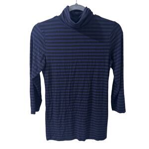 L'Agence Aja Striped Turtleneck Top Black and Blue 3/4 Sleeves, size S